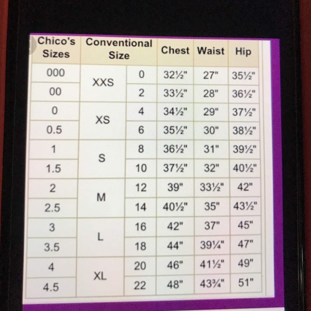 Chico's size chart